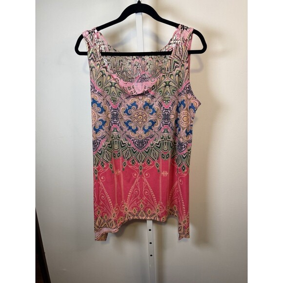 Sleeveless Bright Pink Paisley Print W Cut Out Lace Sz 14-16 Women’s - Picture 1 of 10